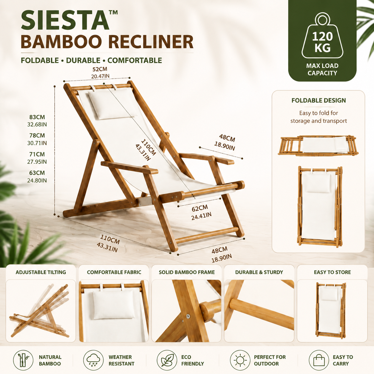 Siesta™ Folding Bamboo Lounge Chair
