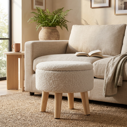 Cache™ Round Bouclé Storage Ottoman