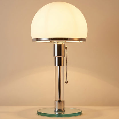 Opal™ Table Lamp — opal glass dome on a chrome column and tempered glass base