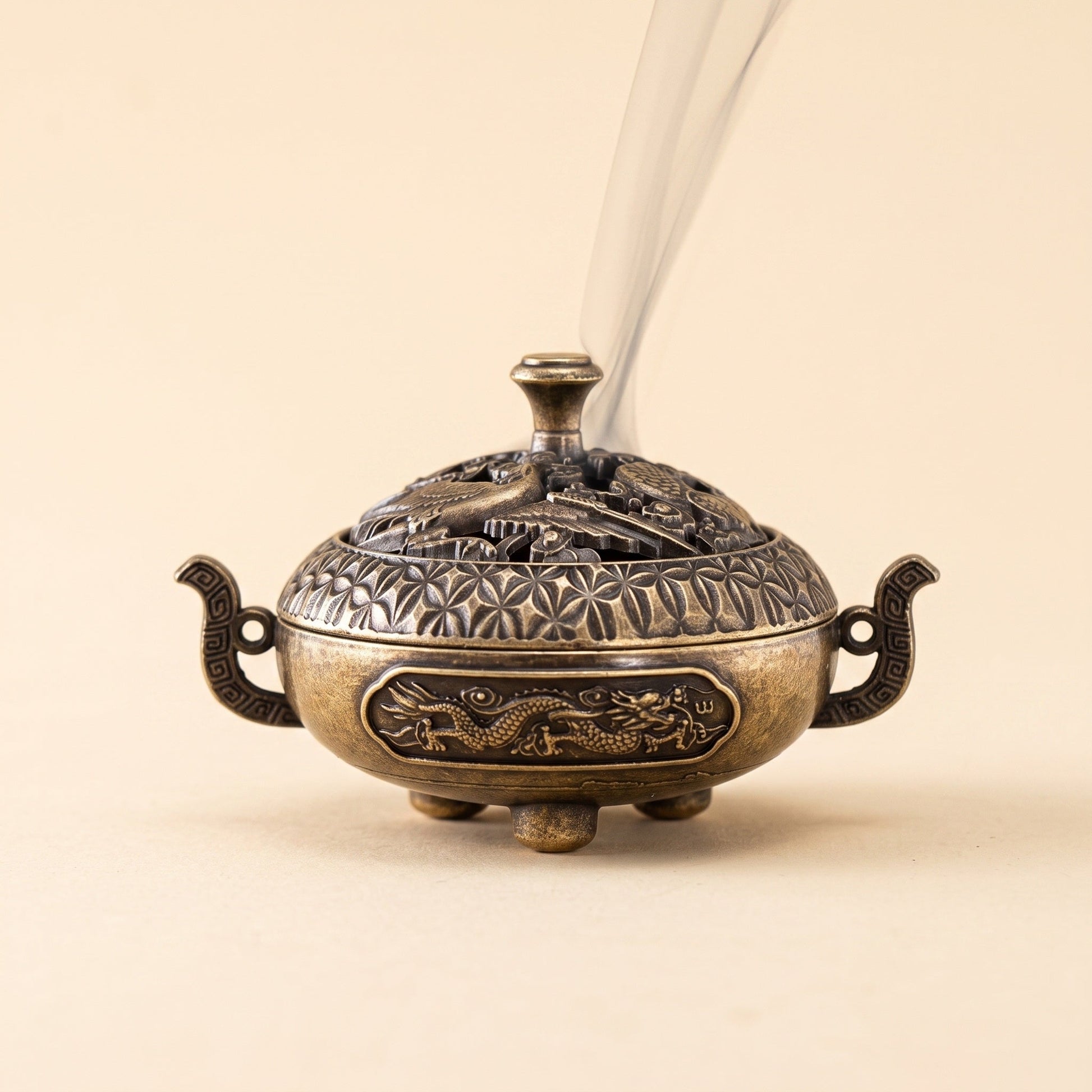 Waft™ Brass Censer — cast brass lidded incense burner with a pierced dome