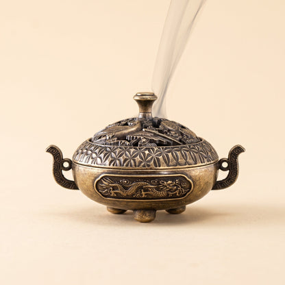 Waft™ Brass Censer — cast brass lidded incense burner with a pierced dome