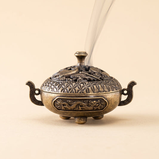 Waft™ Brass Censer — cast brass lidded incense burner with a pierced dome
