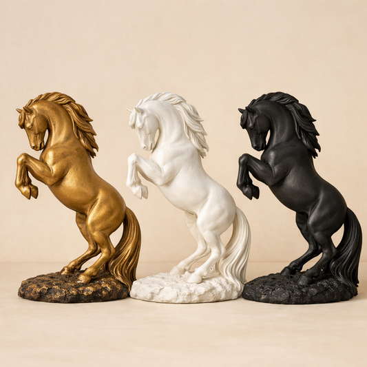 The three finishes side by side: antique gold, chalk white and charcoal